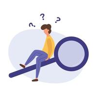 Man sitting on magnifying glass vector