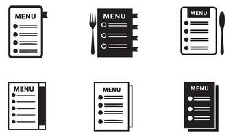 Modern menu restaurant food dining icons with spoon and recipe elements featuring hamburger menu icon silhouette for navigation and list design vectors illustration
