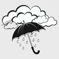 Simple line drawing Rainy day scene with open umbrella. vector