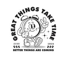 Retro cartoon alarm clock character in vintage comic style with halftone effects vector