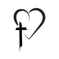 a black and white heart with a cross in it vector