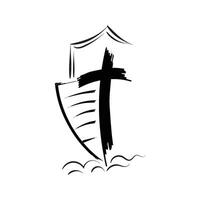 a cross on a shield with a sword in the middle vector