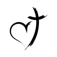 a black and white drawing of a cross and heart vector