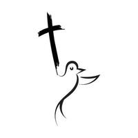 a black and white drawing of a bird holding a cross vector