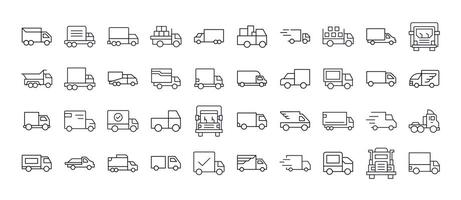 Collection of Van and Truck Related Line Icons. Outline Signs for Graphic and Web Design, Apps, Adverts, Various Cards vector