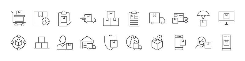 Pack of Delivery Related Line Icons. Truck, Box, Shipping Outline Signs for Graphic and Web Design, Apps, Adverts, Various Cards vector