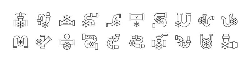 Collection of Frozen Pipes Related Line Icons. Outline Signs for Graphic and Web Design, Apps, Adverts, Various Cards vector