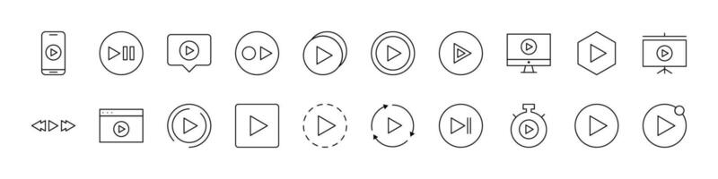 Play Sign Line Icon Set. Outline Signs for Graphic and Web Design, Apps, Adverts, Various Cards vector