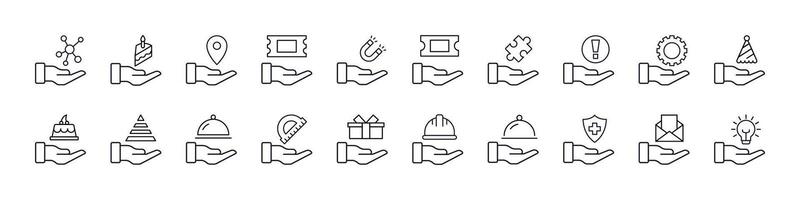 Helmet, Food, Mail etc on Hand Line Icon Bundle. Outline Signs for Graphic and Web Design, Apps, Adverts, Various Cards vector