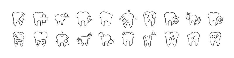 Teeth Thin Line Icon Set. Outline Signs for Graphic and Web Design, Apps, Adverts, Various Cards vector