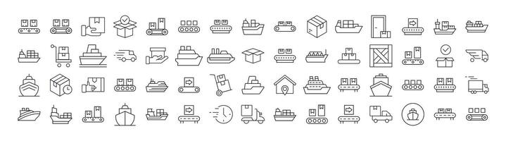 Delivery and Transportation Line Icon Collection. Outline Signs for Graphic and Web Design, Apps, Adverts, Various Cards vector