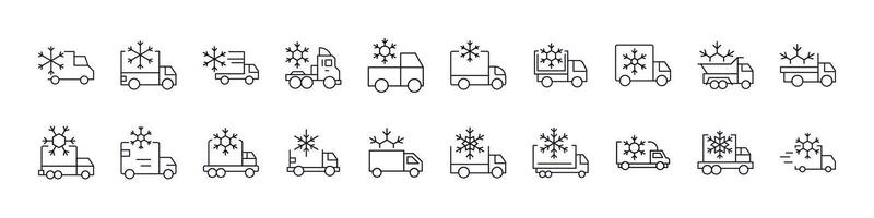 Delivery Truck with Snow Modern Outline Style Icons for Design, Cards, Apps, Social Networks vector