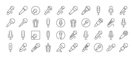 Collection of Microphone Related Line Icons. Outline Signs for Graphic and Web Design, Apps, Adverts, Various Cards vector