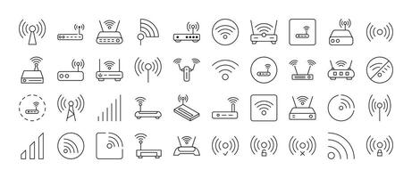 WiFi and Router Line Icon Pack. Outline Signs for Graphic and Web Design, Apps, Adverts, Various Cards vector
