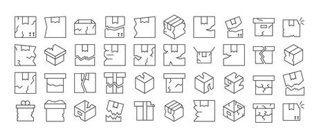 Broken Box Line Icon Set. Outline Signs for Graphic and Web Design, Apps, Adverts, Various Cards vector