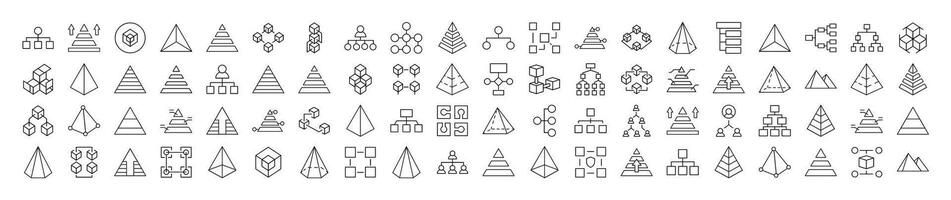 Pyramid, Hierarchy, Cubes Line Icon Collection. Outline Signs for Graphic and Web Design, Apps, Adverts, Various Cards vector
