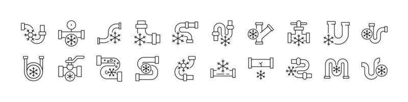 Frozen Pipes Thin Line Icon Set. Outline Signs for Graphic and Web Design, Apps, Adverts, Various Cards vector