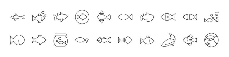 Fish Line Icon Collection. Outline Signs for Graphic and Web Design, Apps, Adverts, Various Cards vector