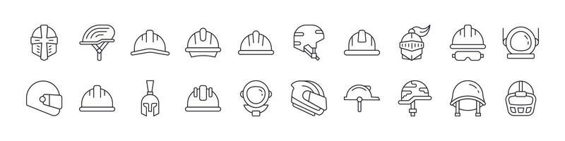 Helmet Line Icon Pack. Outline Signs for Graphic and Web Design, Apps, Adverts, Various Cards vector