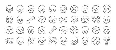 Skull Thin Line Icon Set. Outline Signs for Graphic and Web Design, Apps, Adverts, Various Cards vector