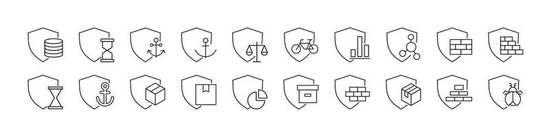 Box, Brick Wall, Anchor by Shield Modern Outline Style Icons for Design, Cards, Apps, Social Networks vector