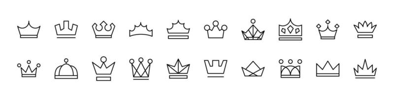 Crown Line Icon Set. Outline Signs for Graphic and Web Design, Apps, Adverts, Various Cards vector