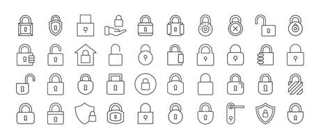 Lock Line Icon Set. Door and Padlock Outline Signs for Graphic and Web Design, Apps, Adverts, Various Cards vector