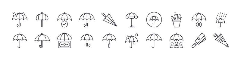 Umbrella Related Line Icons for Web Sites, Books, Cards, Apps. Editable Stroke. Perfect for Web Sites, Books, Cards, Apps vector