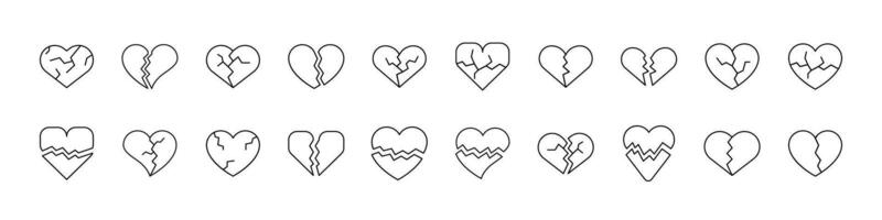 Broken Heart Line Icon Bundle. Outline Signs for Graphic and Web Design, Apps, Adverts, Various Cards vector