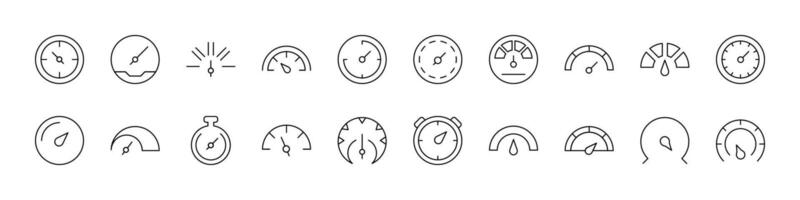Pack of Speedometer Related Line Icons. Outline Signs for Graphic and Web Design, Apps, Adverts, Various Cards vector