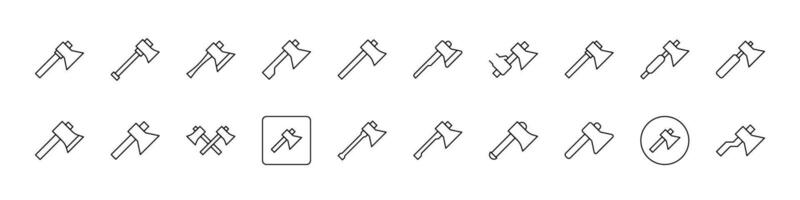Firewood chopping and Axe Modern Outline Style Icons for Design, Cards, Apps, Social Networks vector