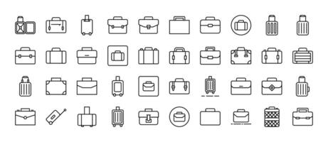 Bundle of Line Icons of Suitcase, Briefcase, Baggage, Luggage. Minimalistic Linear Pictogram for Web and Graphic Design, Apps, Banners, Social Network and Cards vector