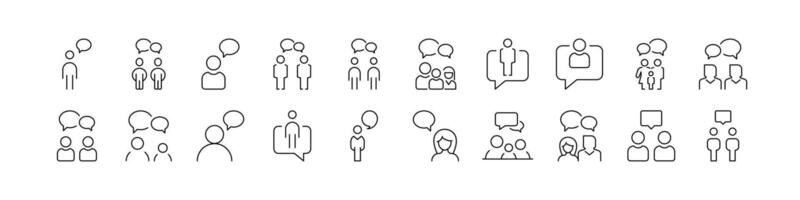 Collection of People and Speech Bubble Related Line Icons. Outline Signs for Graphic and Web Design, Apps, Adverts, Various Cards vector