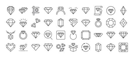 Set of Jewelry Related Line Icons. Diamond and Gem Outline Signs for Graphic and Web Design, Apps, Adverts, Various Cards vector