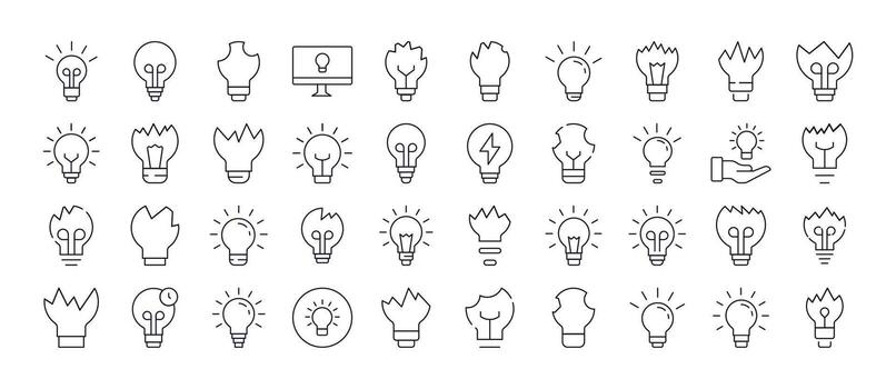 Light Line Icon Set. Lamps and Broken Lamps Outline Signs for Graphic and Web Design, Apps, Adverts, Various Cards vector