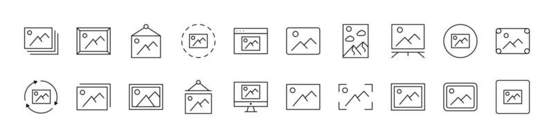 Bundle of Picture Related Line Icons. Outline Signs for Graphic and Web Design, Apps, Adverts, Various Cards vector