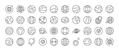 Pack of Globe and Planet Related Line Icons. Outline Signs for Graphic and Web Design, Apps, Adverts, Various Cards vector