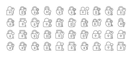 Lock and Key Modern Outline Style Icons for Design, Cards, Apps, Social Networks vector