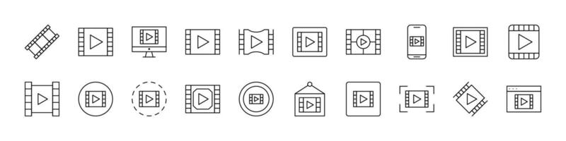 Movie Tape Line Icon Set. Outline Signs for Graphic and Web Design, Apps, Adverts, Various Cards vector