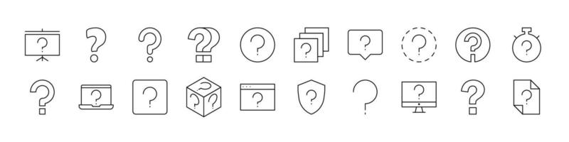 Question Line Icon Set. Outline Signs for Graphic and Web Design, Apps, Adverts, Various Cards vector