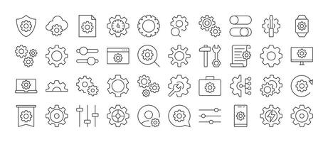 Cogwheel and Gear Simple Isolated Line Icons Collection. Editable Stroke. Perfect for Web Sites, Books, Cards, Apps vector