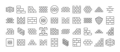 Building Line Icon Collection. Brick Wall Outline Signs for Graphic and Web Design, Apps, Adverts, Various Cards vector