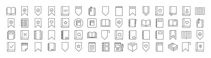 Book, Bookmark, Diary Line Icon Bundle. Outline Signs for Graphic and Web Design, Apps, Adverts, Various Cards vector