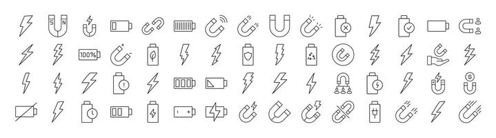 Bundle of Magnet, Battery, Lightning Related Line Icons. Outline Signs for Graphic and Web Design, Apps, Adverts, Various Cards vector
