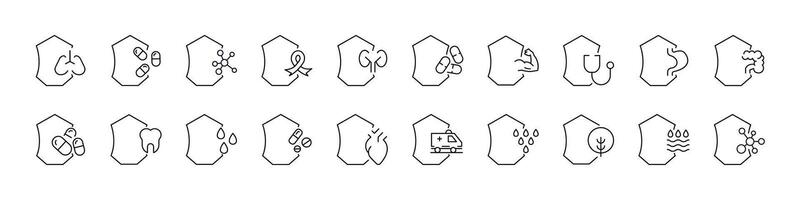 Health, Water, Tree Symbols Drawn with Thin Line. Collection of Various Design Elements that Can Be Used for Apps, Articles, Web Sites, Social Medi vector