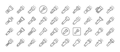 Camping Flashlight Line Icon Pack. Outline Signs for Graphic and Web Design, Apps, Adverts, Various Cards vector