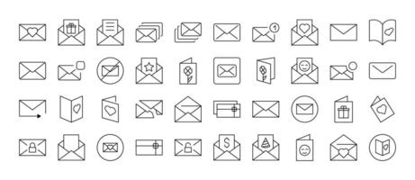 Pack of Envelope, Mail, Post Related Line Icons. Outline Signs for Graphic and Web Design, Apps, Adverts, Various Cards vector