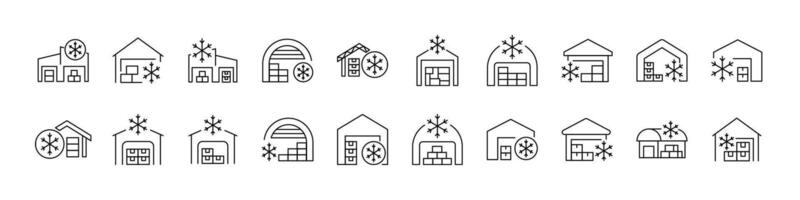 Freezer Warehouse Line Icon Bundle. Outline Signs for Graphic and Web Design, Apps, Adverts, Various Cards vector