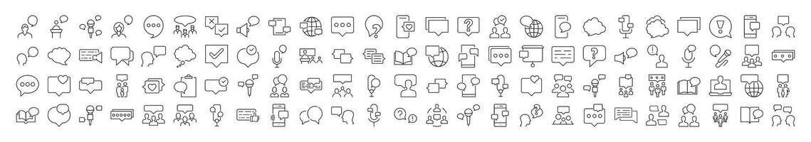 Collection of Talking and Dialogue Related Line Icons. Speech Bubble Outline Signs for Graphic and Web Design, Apps, Adverts, Various Cards vector
