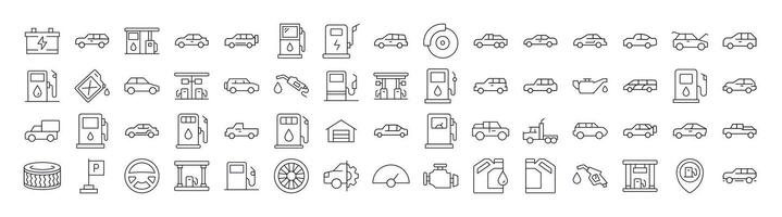 Car, Gas Station, Road Line Icon Set. Outline Signs for Graphic and Web Design, Apps, Adverts, Various Cards vector